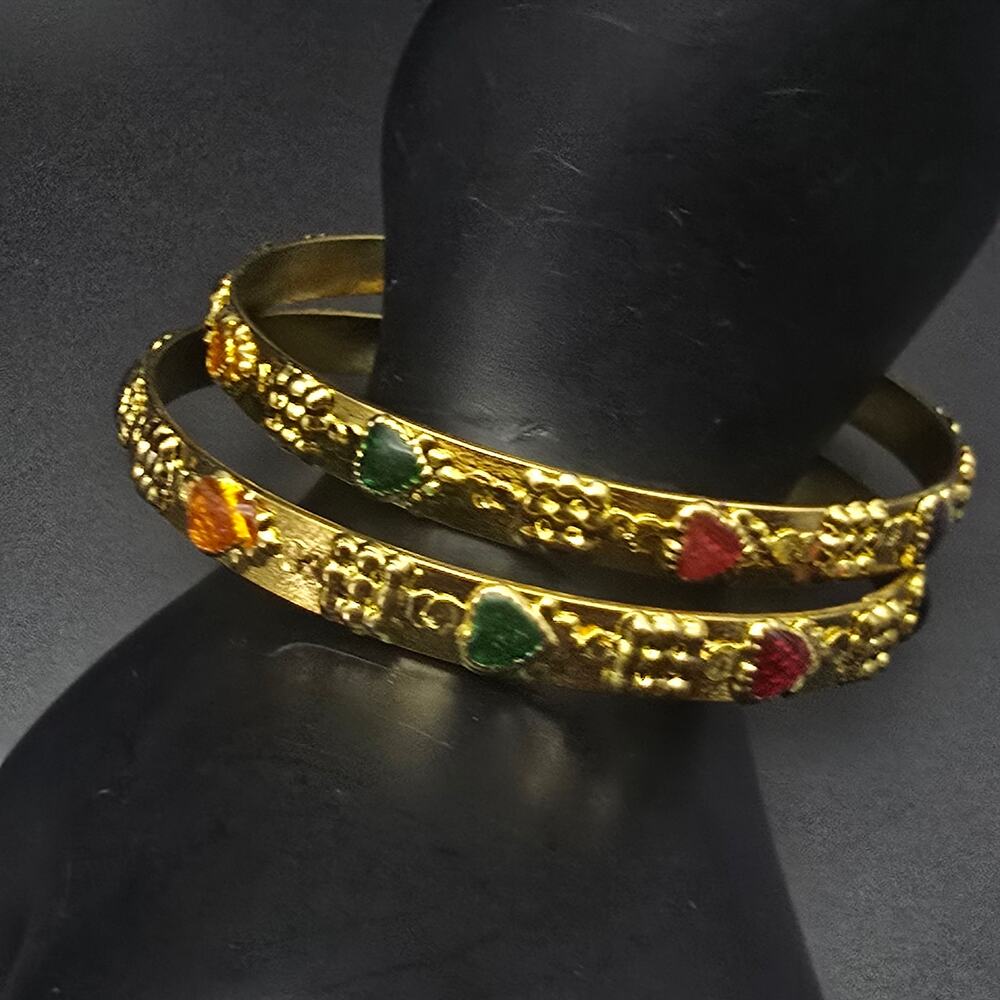 Colorful Enamel Heart Bangle Bracelet Gold Tone Set of Three Bollywood India